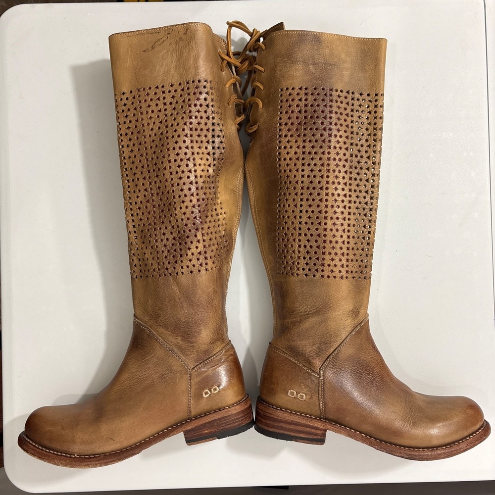 Bed Stu Cambridge Leather Knee High Boots Women's 7.5 Tan Driftwood Laser Cut - Picture 4 of 8